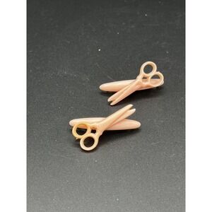 Vintage Peach Scissors Hair Barrette Pair Plastic & Metal Small Set Of 2